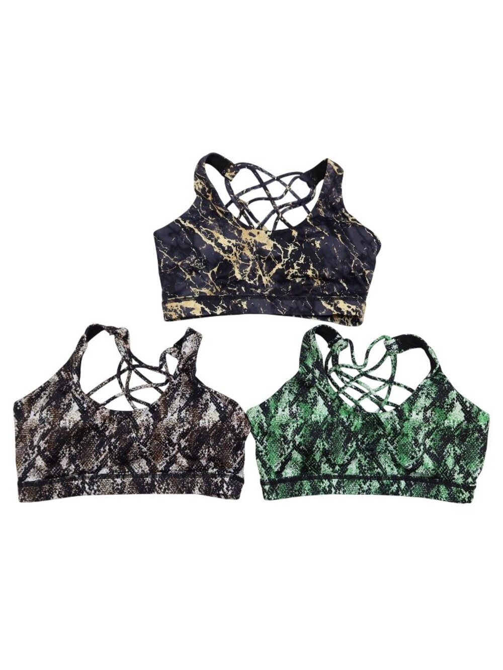 CONSTANTLY VARIED GEAR CVG Butterfly Strappy Back Sports Bras Size S Lot of 3